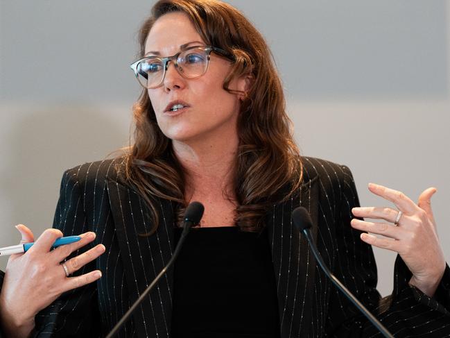 Jaclyn Symes making her budget speech. Picture: Getty