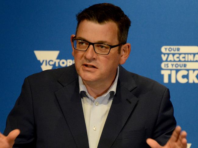 MELBOURNE, AUSTRALIA - NewsWire Photos OCTOBER 19, 2021: Victorian Premier Daniel Andrews gives the daily Covid press conference at the Treasury Theatre in Melbourne. Picture: NCA NewsWire / Andrew Henshaw