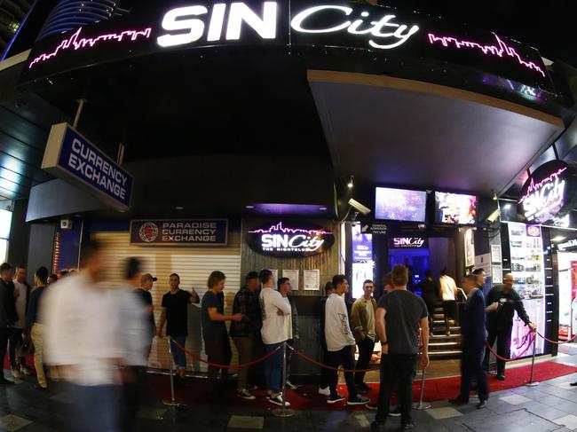 Not all punters use the front door to Sin City, with discrete VIP entrances located out back. Picture: Jason O’Brien