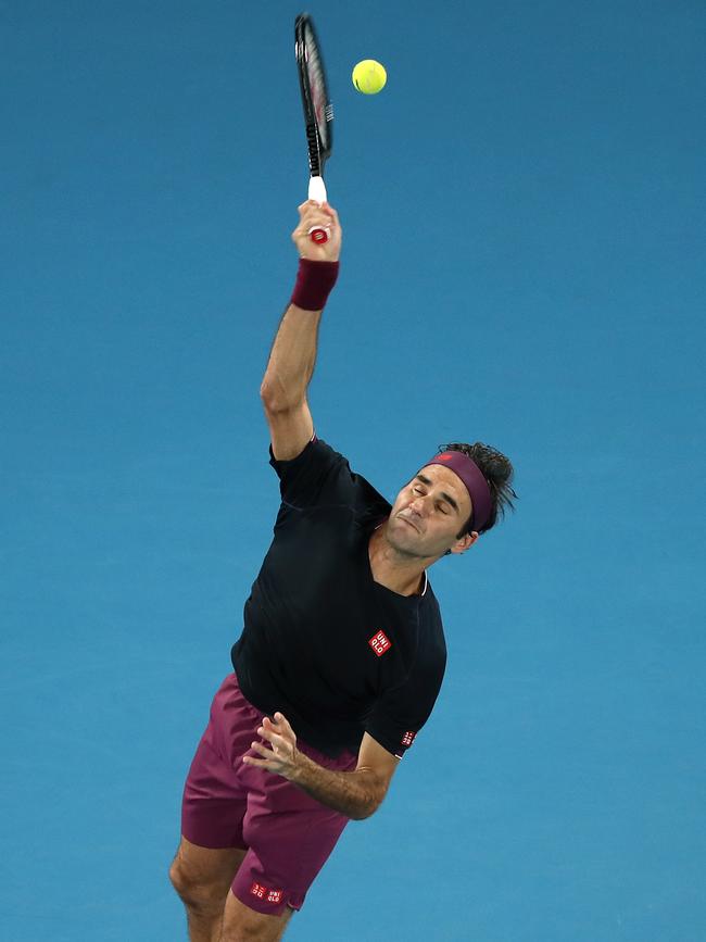 Roger Federer serves against Steve Johnson. Picture: Getty Images