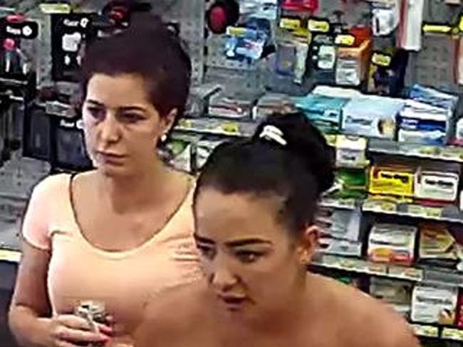 Supplied undated image obtained Saturday, March 10, 2018 of two women, who, as part of a group, are accused of distracting shop attendants while their children put stolen items in a pram in southeast Queensland. Queensland police are searching for a group of Irish tourists accused of running a number of scams in the state's southeast. Brisbane and Gold Coast police have received 12 complaints about the group of nine men and women. (AAP Image/Queensland Police) NO ARCHIVING, EDITORIAL USE ONLY