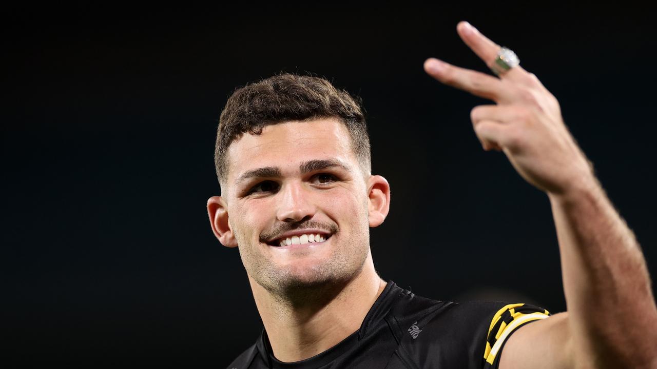 Two-time premiership-winner Nathan Cleary is pushing for the Kangaroos No. 7 jersey. Picture: Cameron Spencer/Getty Images