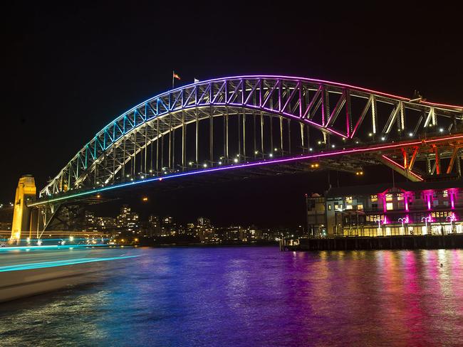 The western side of the bridge glowed in 2013. Picture: Damian Shaw