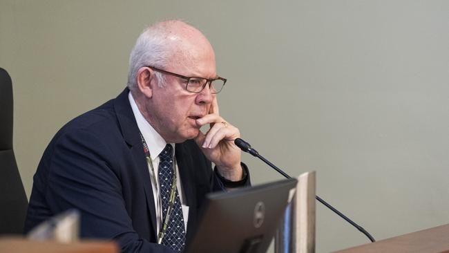 Infrastructure services general manager Mike Brady addresses councillors at a meeting to discuss future of Toowoomba City Aerodrome also know as Toowoomba Airport, Tuesday, May 28, 2024. Picture: Kevin Farmer