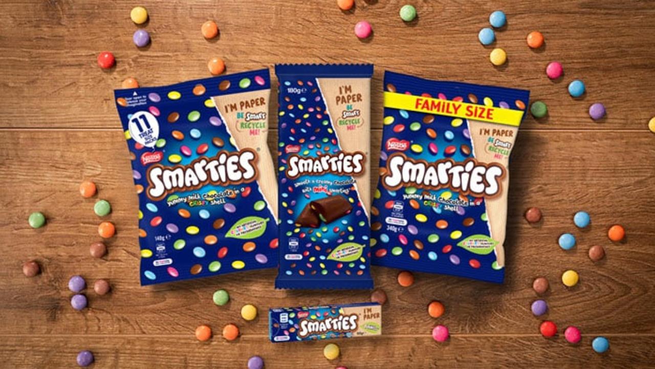 Smarties are now wrapped in paper packaging.