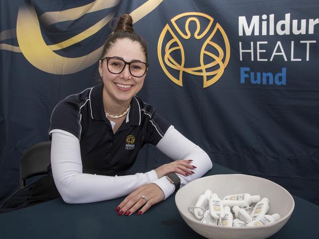 Jess Mammone at the Mildura Health Fund stand at the 2024 Swan Hill Show Picture: Noel Fisher