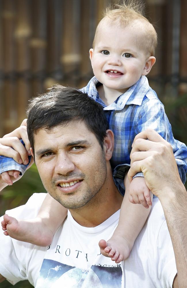 Paddy Ryder with his wife Jess son Harlan, 11mths. Picture: David Caird.