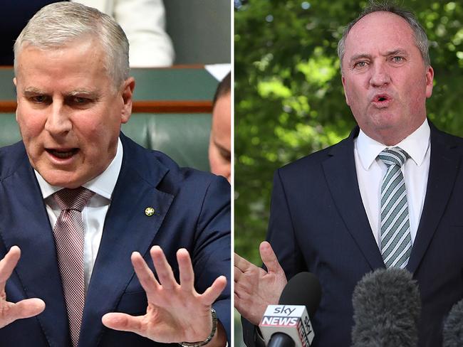 Leadership rumblings ... Nationals leader Michael McCormack (left) and his likely challenger, Barnaby Joyce.