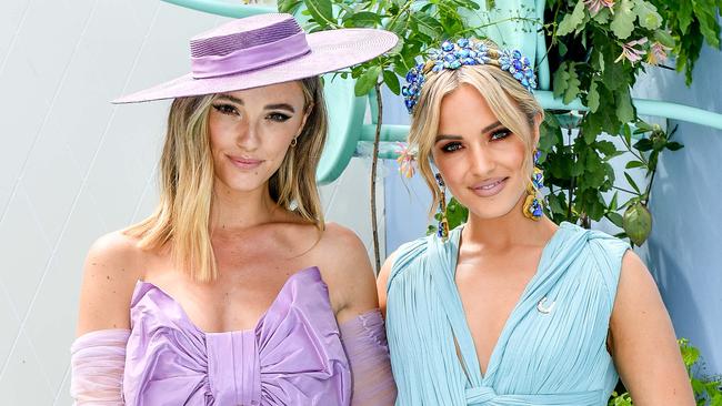 Melbourne Cup. Birdcage. Confidential. Olivia Rogers and Brooke Hogan. Picture: Jake Nowakowski