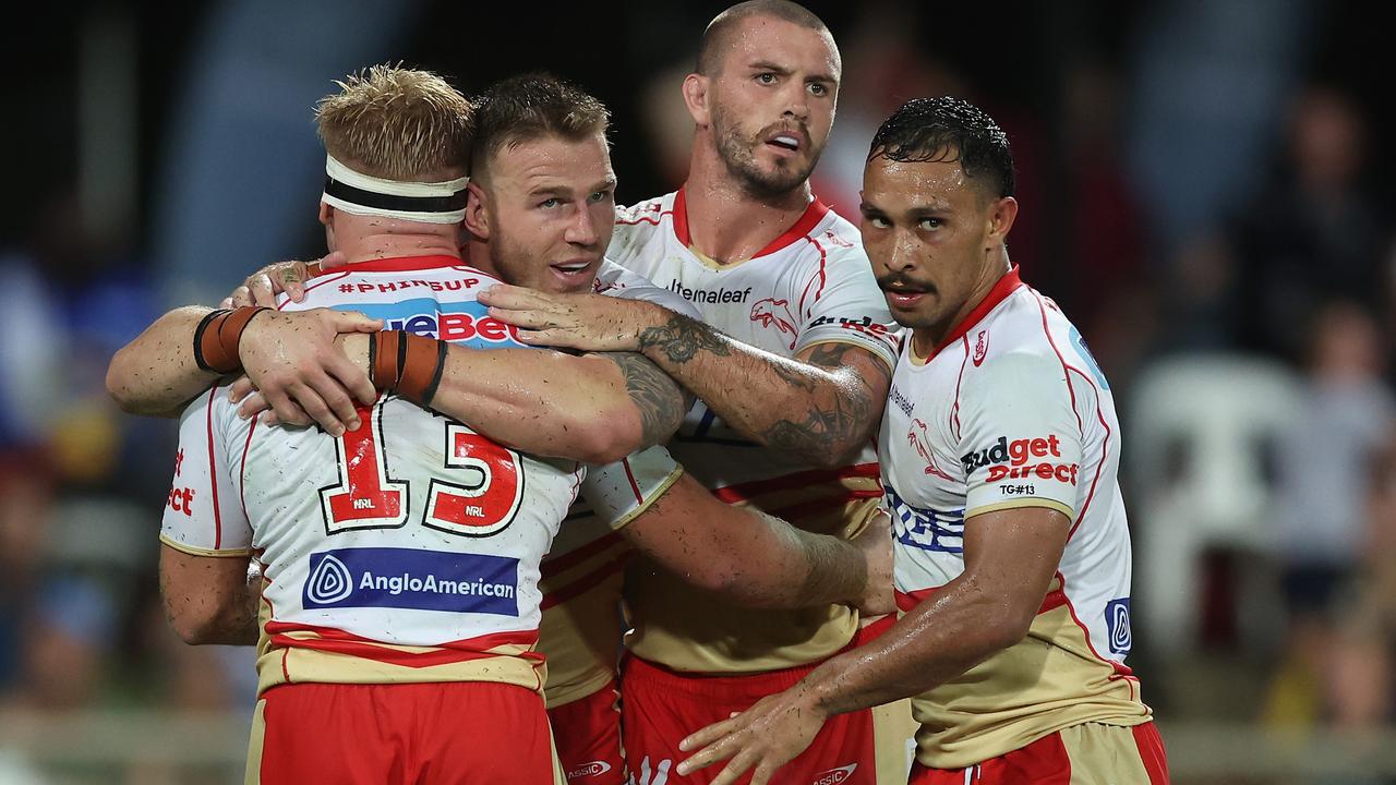 The Dolphins raced away with eight tries in 25 minutes to embarrass the Eels. Picture: Mark Metcalfe/Getty Images