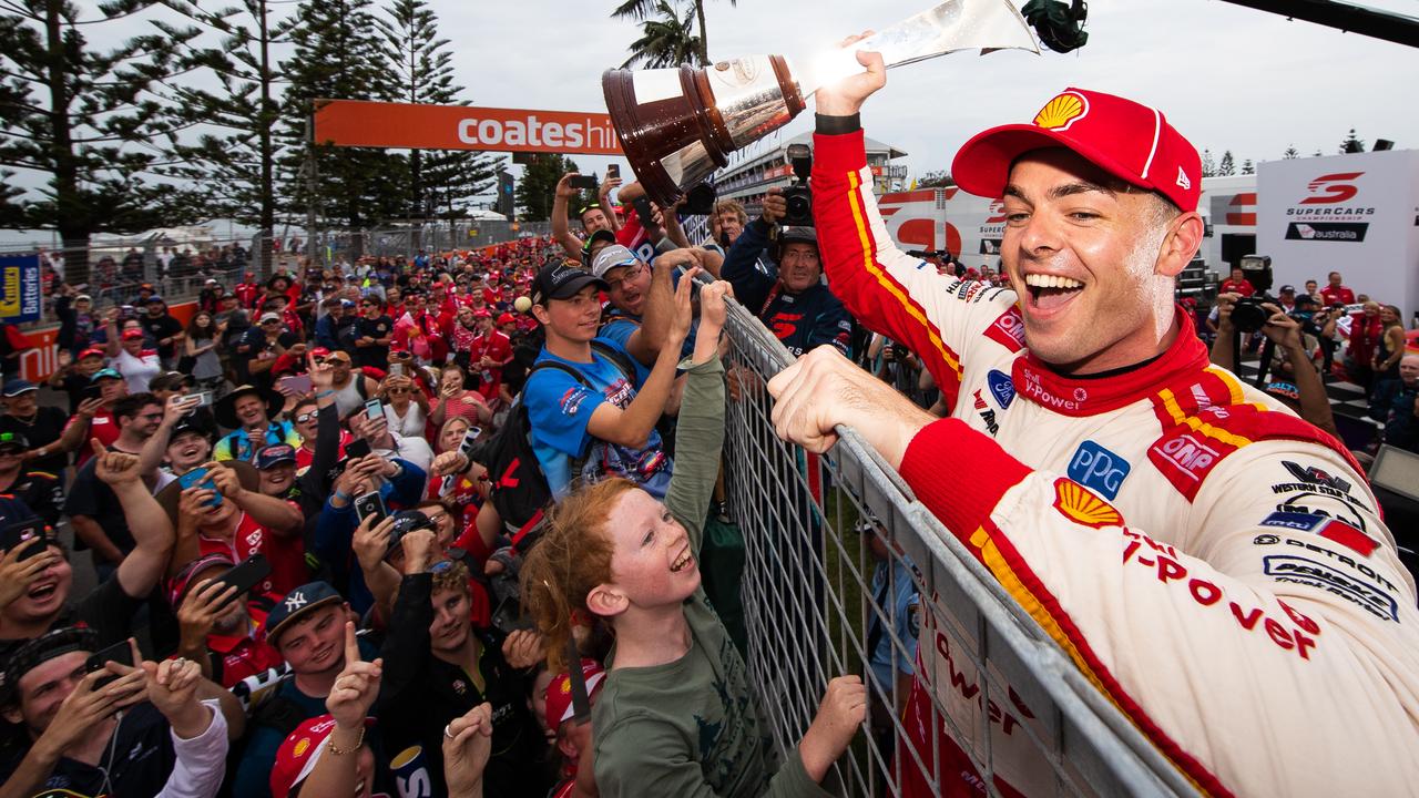Scott McLaughlin celebrates after winning the 2019 drivers’ championship. Picture: Daniel Kalisz