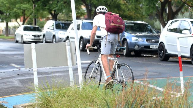 A cyclist uses the Porter St bikeway in Unley. Picture: Roger Wyman