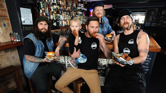 Zachary Manoel, Eddie Balk, Elliott Balk, Samuel Cleary, Samuel Diklich. Burger haunt Eddie's Grub House. Picture: John Gass