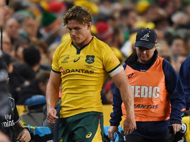 Michael Hooper injured his hamstring during the Wallabies third Test loss to Ireland. Picture: AAP