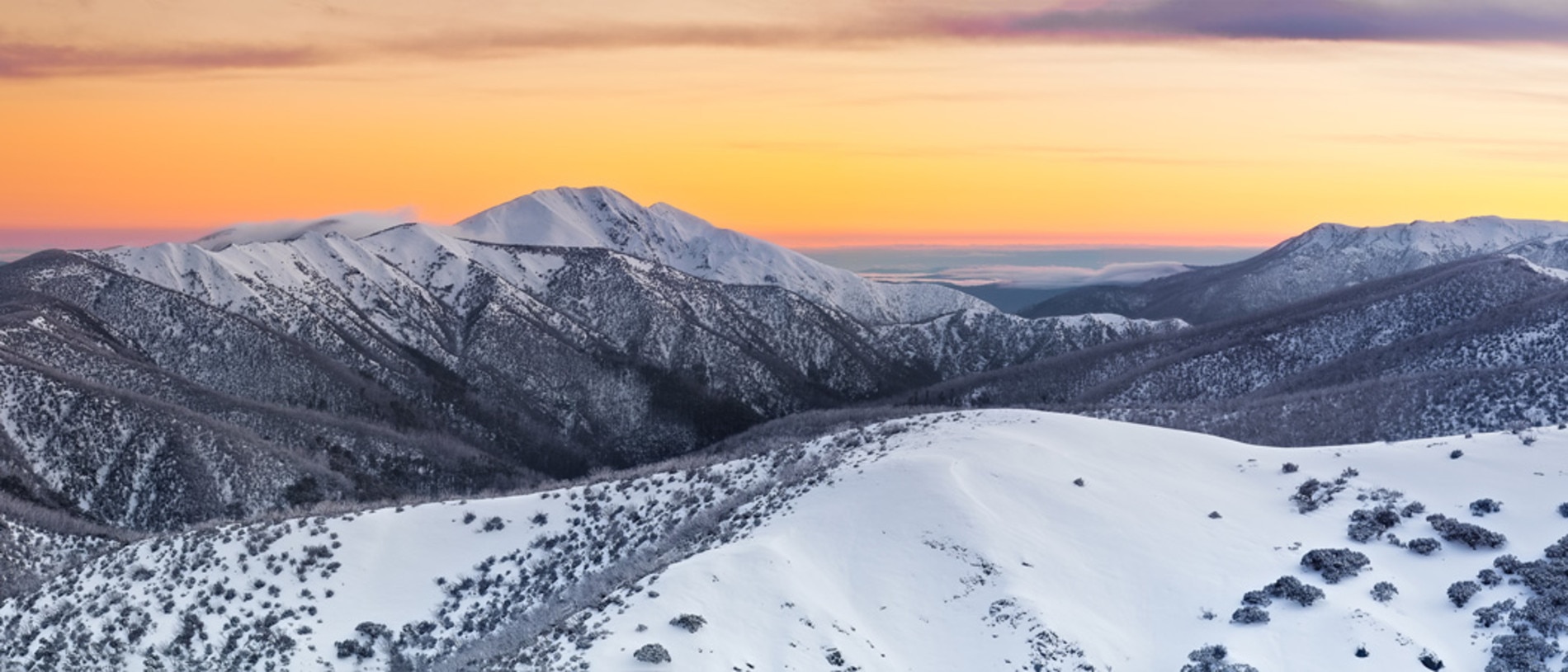 Winter brings snow to Victoria’s Alps. Ski, snowboard, or toboggan at resorts such as Falls Creek, Mt Hotham, Dinner Plain and Mt Buffalo. An ice axe and crampons are often needed to cross Razorback Ridge, linking Mt Hotham and Mt Feathertop. Picture: Neal Pritchard Photography/Getty Images