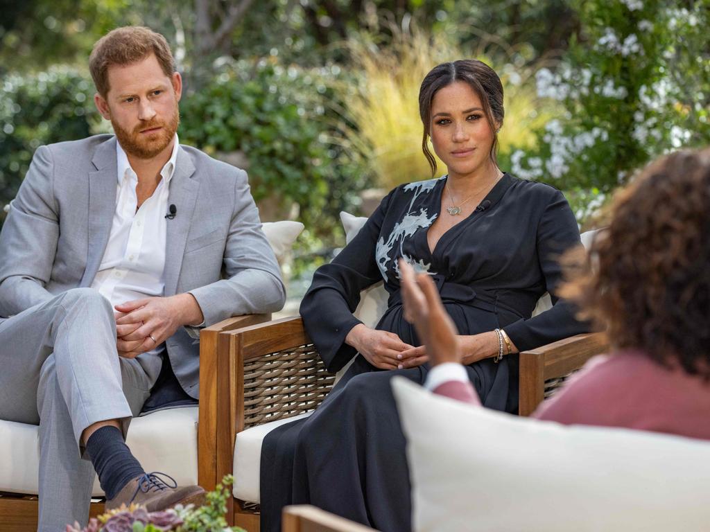 The Duke of Sussex may regret the interview with wife Meghan and his decision to leave the royal family, an author claims. Picture: Joe Pugliese / Harpo Productions / AFP