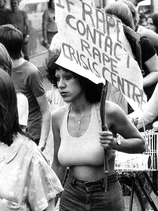 A demonstrator attends a march against rape in Melbourne in 1977, following the rape of two women.