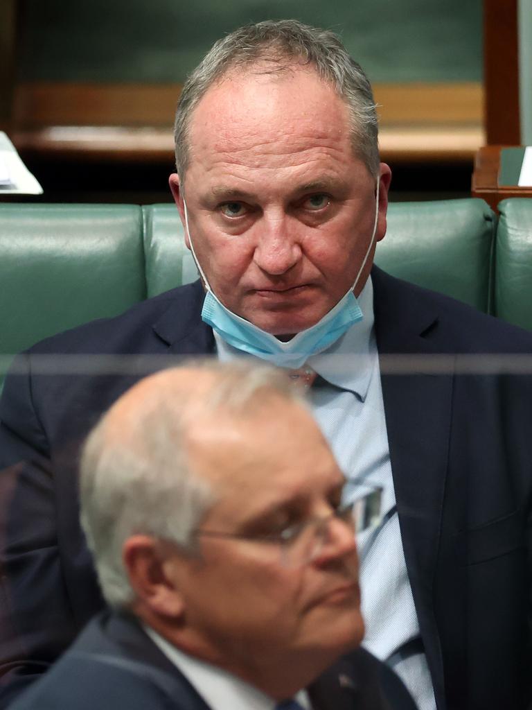 Deputy Prime Minister Barnaby Joyce and Prime Minister Scott Morrison during Question Time on Tuesday. Picture: Gary Ramage / NCA NewsWire