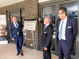 UNVEILED: Member for Page Kevin Hogan with Whiddon Group chairperson Len Kearns, and CEO Chris Marmarelis. Picture: Adam Hourigan Photography