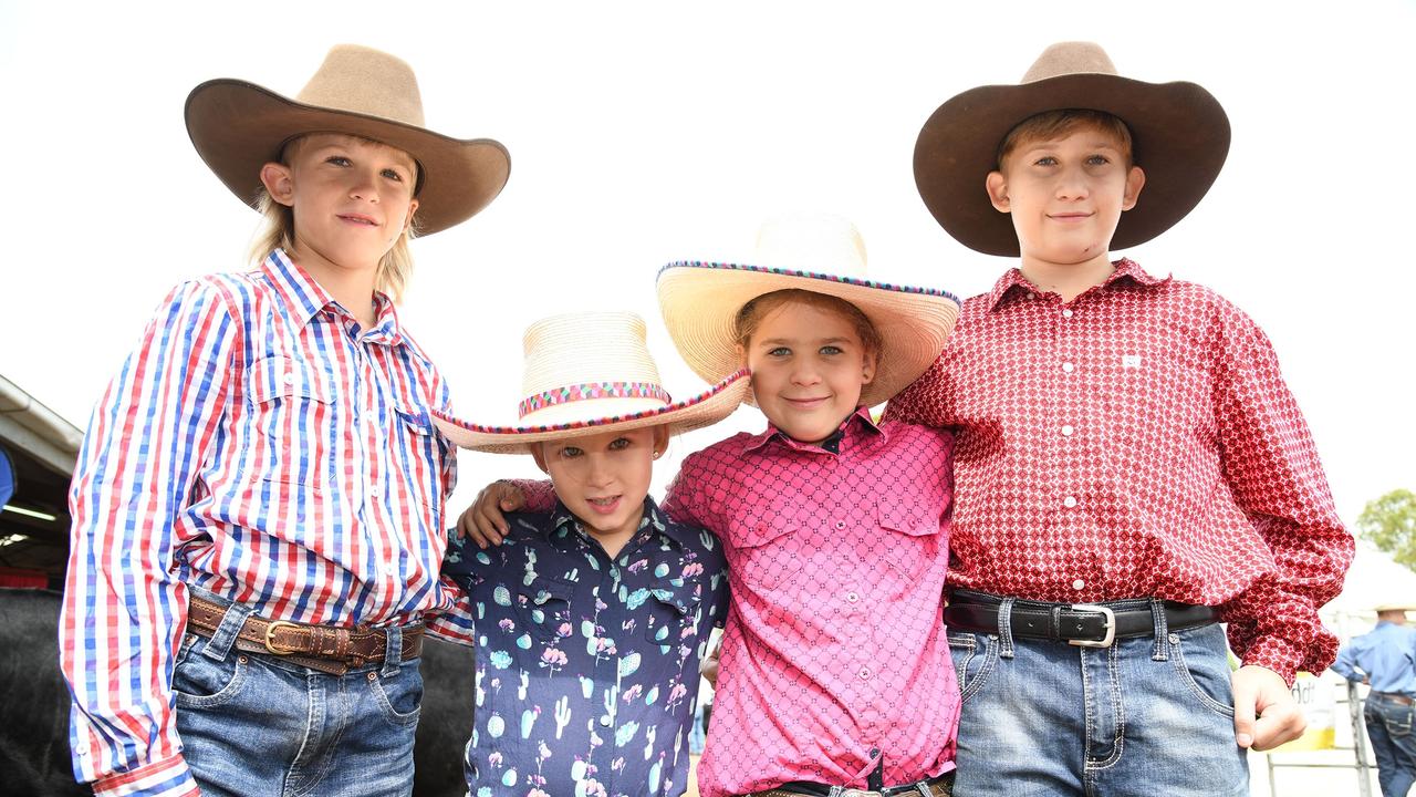 Erin (left), Callum Alannah and Rory McUtchen from Jandowae competed with their South Devon cattle Heritage Bank Toowoomba Royal Show. Saturday March 26, 2022