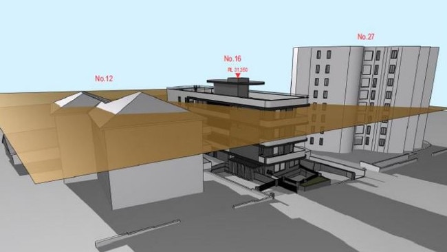 A depiction of the maximum building height of the proposed development in relation to the two existing, adjoining buildings. Picture: supplied