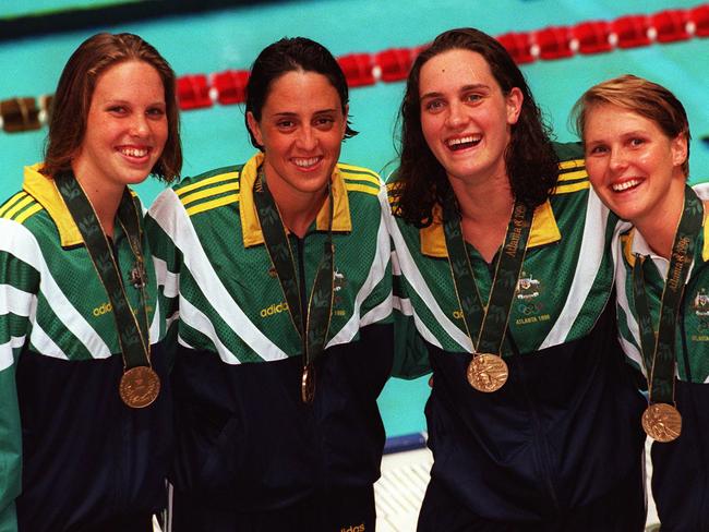 Bronze medal winners Julia Greville, Nicole Stevenson, Emma Johnson and Susan O'Neill at 1996 Atlanta Olympic Games.