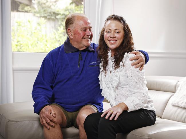 Ms O’Brien and her father Scott O’Brien, pictured 3 weeks after returning from Europe where she was operated on by Charlie Teo. Picture: Sam Ruttyn