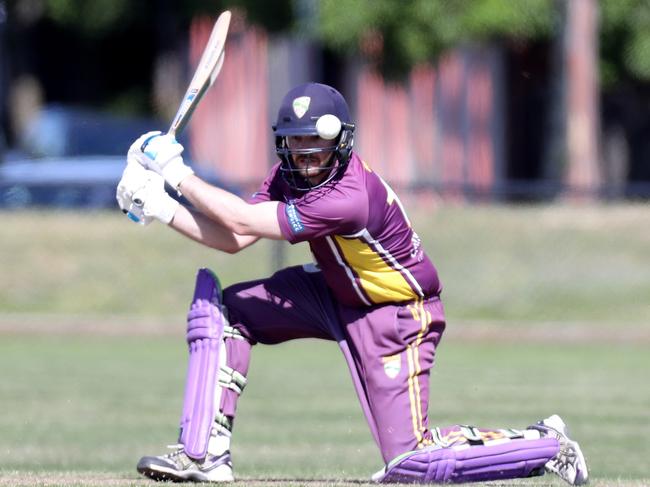 Brendan McGuinness hits a cover drive. Picture: Mark Dadswell