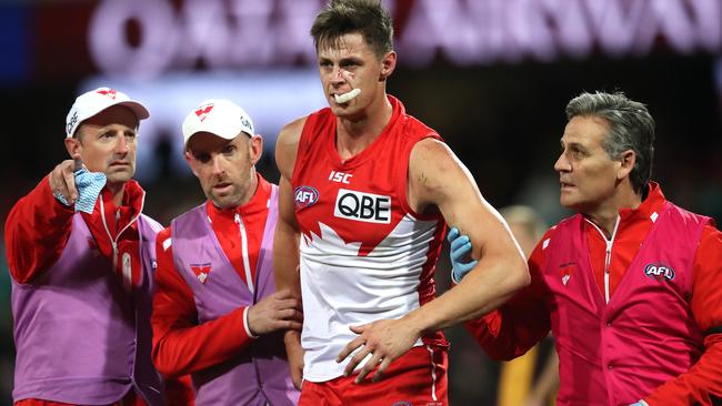 Callum Sinclair suffered concussion in the final quarter of his 100th game. Picture: Phil Hillyard