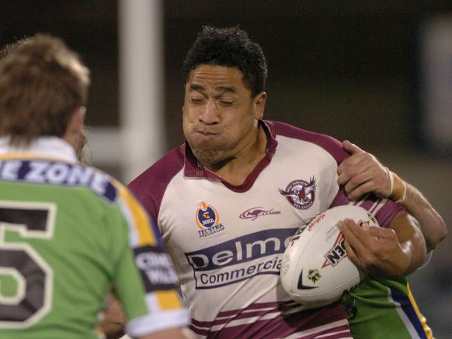 Hoppa playing for Manly in 2004. Picture: Kym Smith