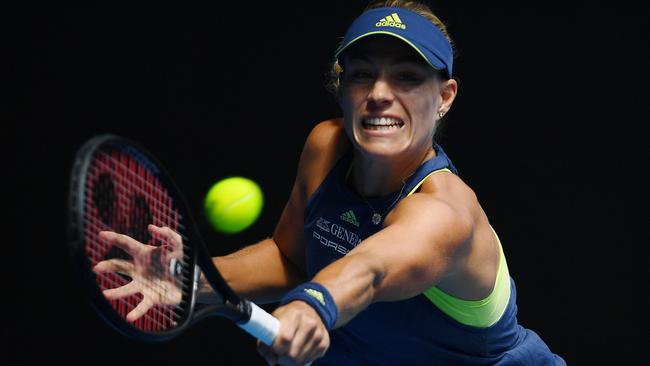 Angelique Kerber plays a backhand in her quarter-final match against Madison Keys of the United States on Wednesday. Picture: Getty Images.