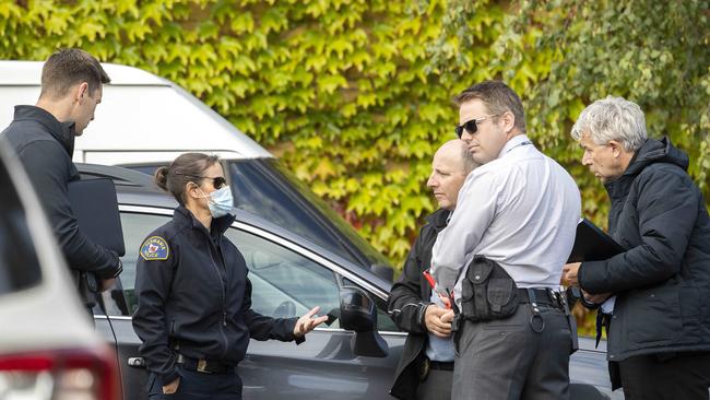 Police at the scene in Harrington Street after fatal stabbing. Picture: Chris Kidd