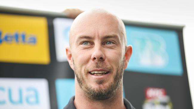 Heat captain Chris Lynn speaks to media at Allan Border Field