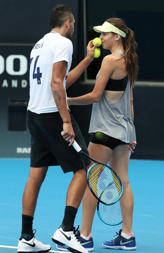 Nick Kyrgios with girlfriend Alja Tomljanovic. Picture: Liam Kidston