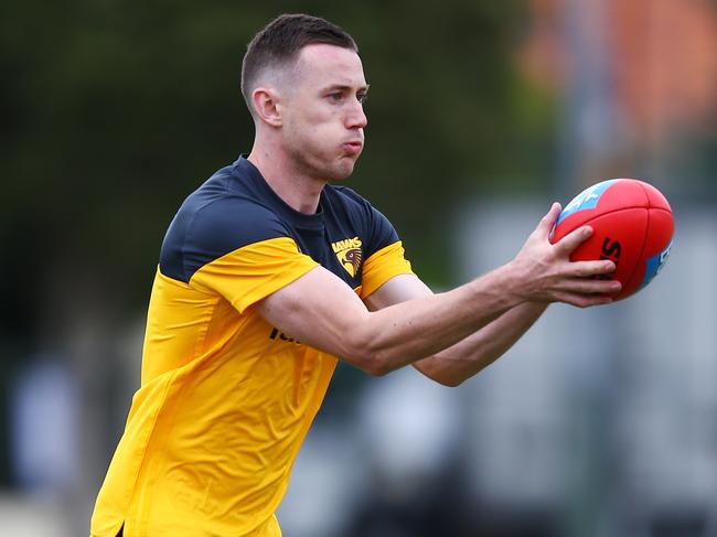 Tom Scully did some light work at Hawthorn training today. Picture: Getty Images