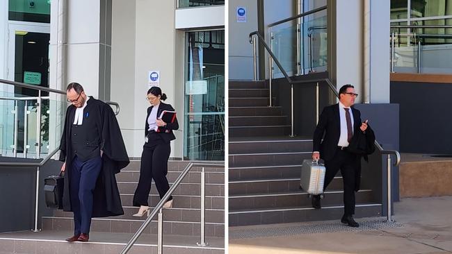 Crown prosecutor Joshua Phillips (left) and defence barrister Andrew Hoare (right) leaving Rockhampton Courthouse. Pictures: Aden Stokes