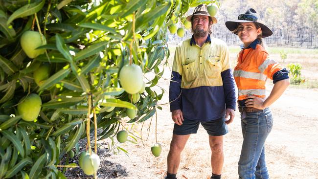 Mango farmer Dave Gray with daughter Jackie Gray at their property near the Adelaide River, in the Northern Territory. Picture. Helen Orr