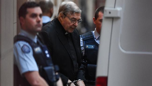 Cardinal George Pell leaves the Supreme Court of Victoria in Melbourne after his conviction. Picture: AAP.