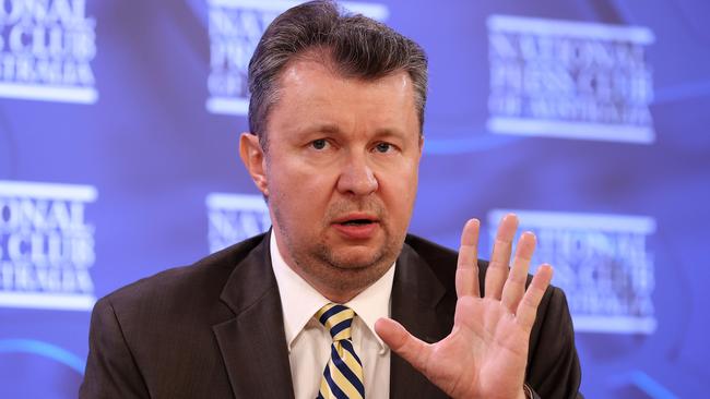 Ukrainian charge d’affaires Volodymyr Shalkivskyi at the National Press Club in Canberra on Thursday. Picture: Gary Ramage