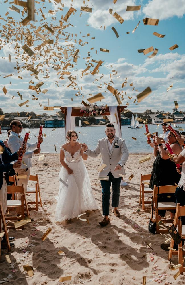 Loren Capuzzo and Andrew Weir-Smith’s beach wedding. Pictures: Angela Brushe Photography