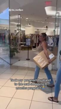 Man wears pregnancy belly in shopping centre to prove how hard it is