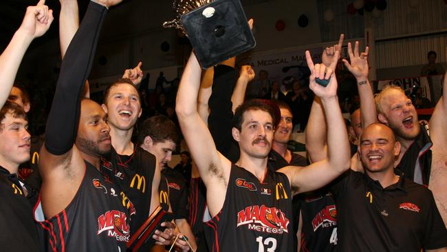 Mackay Meteor's Captain Rhys Martin celebrates the grand final win against Rockhampton in 2011. Picture: Lee Constable