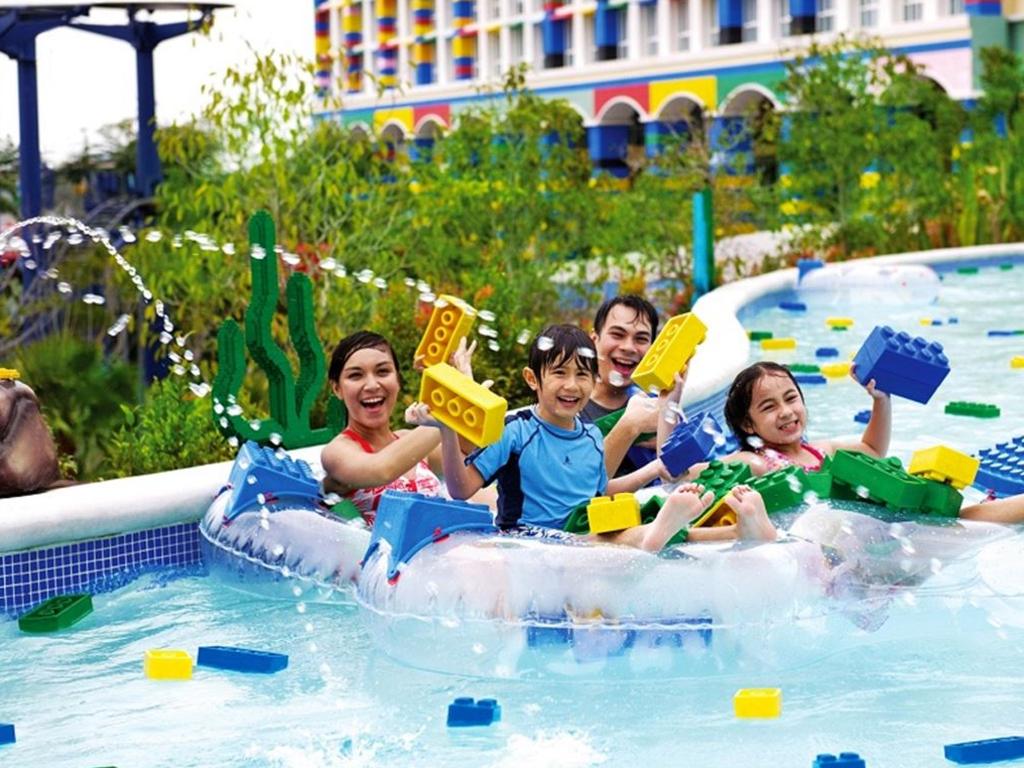 Kids can customise their own rafts and ride on a lazy river at Legoland Malaysia Water Park. Picture: Supplied
