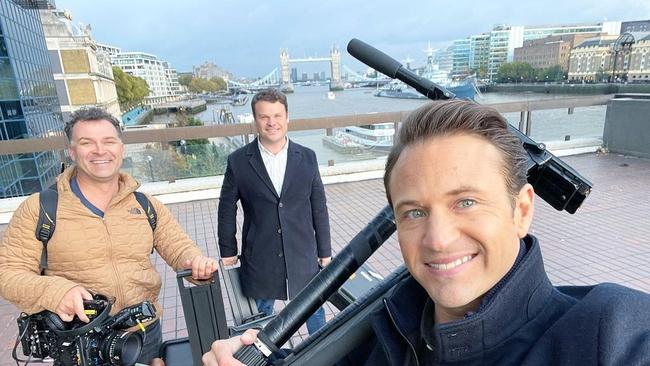 Weekend Sunrise host Matt Doran and 7 crew in London on November 4 before the interview.