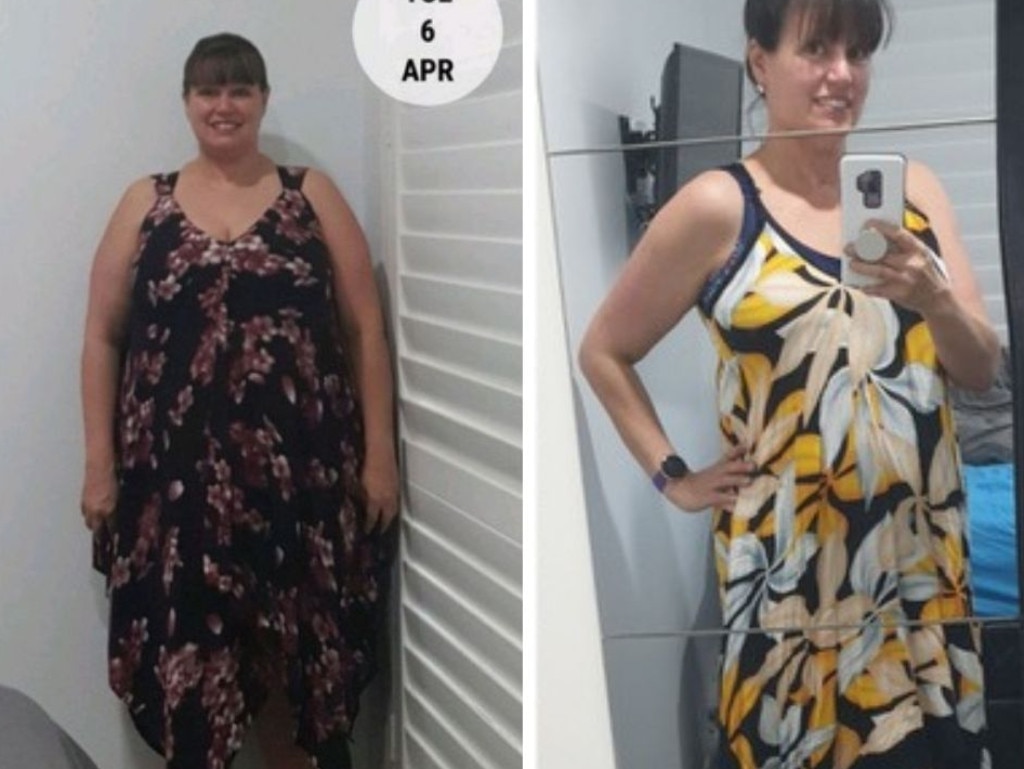 Belinda Sanders, 46, stopped weighing herself at 100kg. The image on the left is before her scheduled gastric sleeve surgery which she cancelled and the image on the right is of her today.