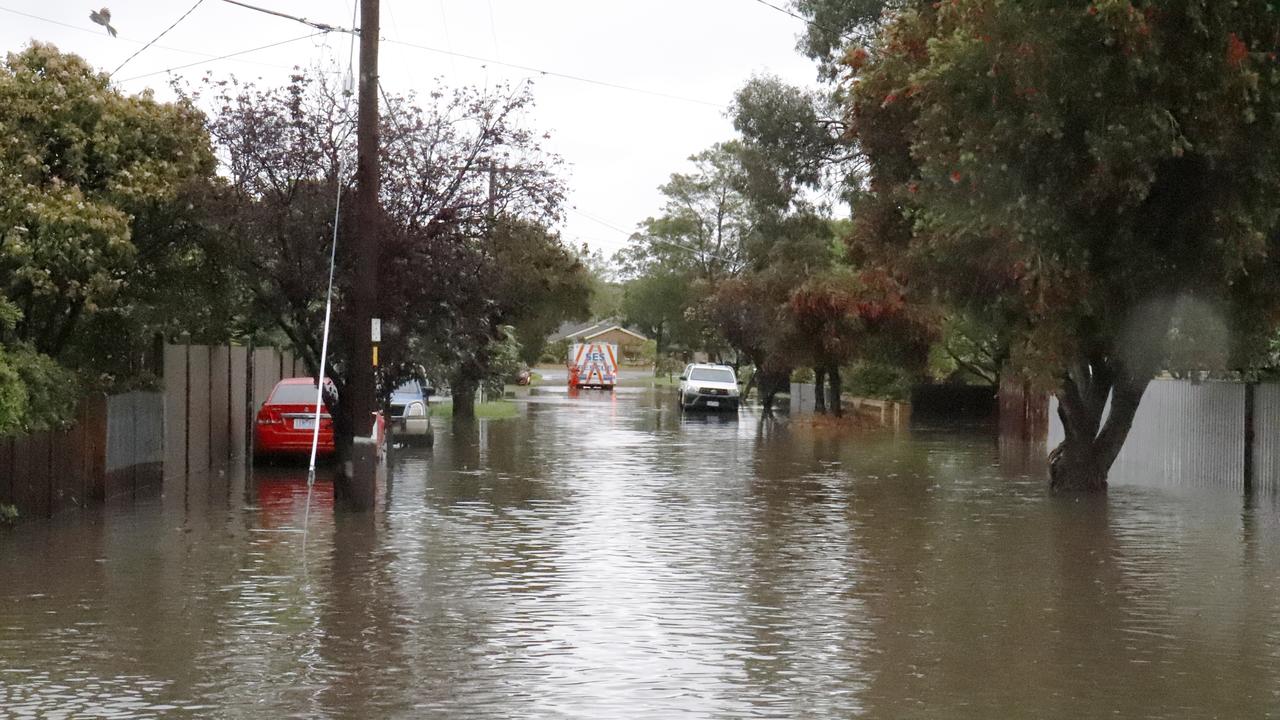 An SES crew arrived at Dew St, Whittington after flash flooding. Police had closed parts of Wilsons Rd due to flooding on Friday.