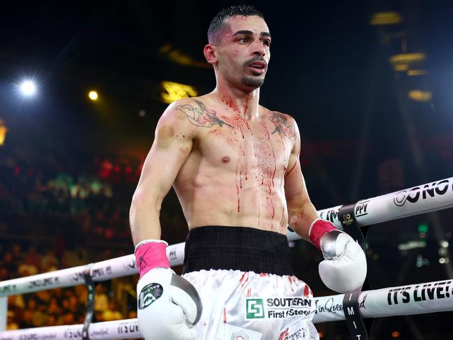 GOLD COAST, AUSTRALIA - JUNE 18: Hassan Hamdan walks to his corner in his fight with Justin Frost during the Australian light welterweight title bout at Gold Coast Convention and Entertainment Centre on June 18, 2023 in Gold Coast, Australia. (Photo by Chris Hyde/Getty Images) (Photo by Chris Hyde/Getty Images)