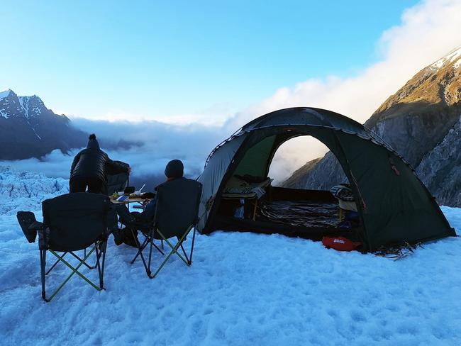 Camping on the glacier with Franz Josef Glacier Guides in New Zealand.