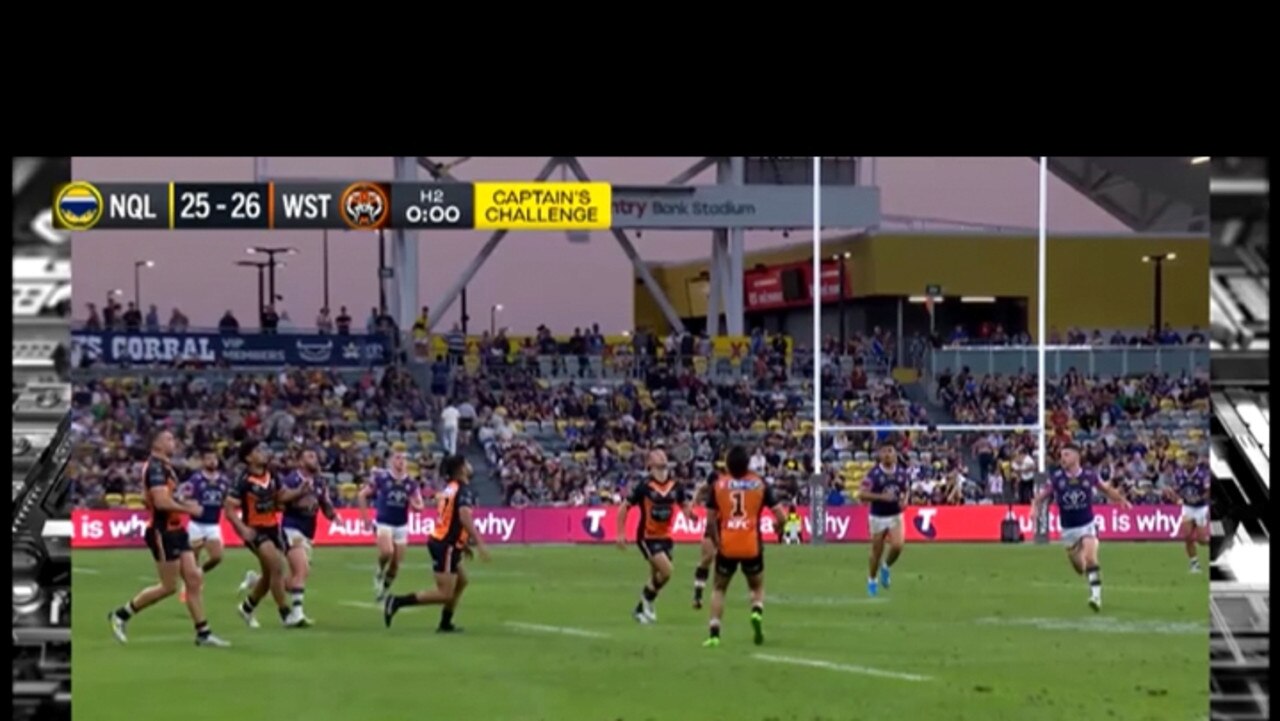 Wests Tigers were denied a win after the bunker ruled an escort play that gave the Cowboys a penalty.