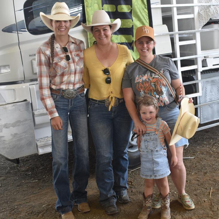 Winton's Holly Forster and Townsville's Jemmy Dowling with Gracemere's Makayla and Hallie Gill at the APRA National Finals Rodeo at CQLX Gracemere on November 9, 2024.